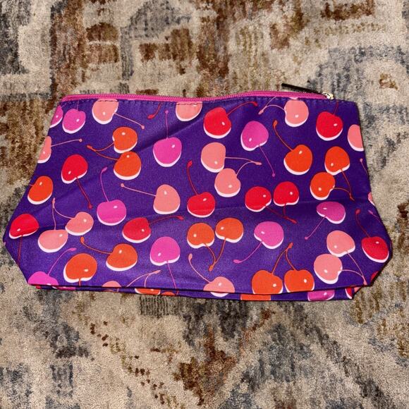 2 Clinique Cosmetic/Makeup Bag Cherry Print And Geometric Cube Print - Picture 2 of 9